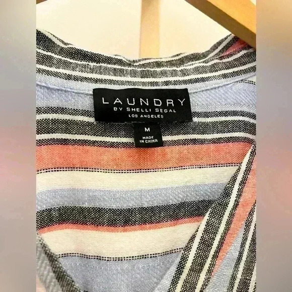 Women’s LAUNDRY by Shelli Segal Button Front Shirt in Blue Multi Stripe - Picture 9 of 13